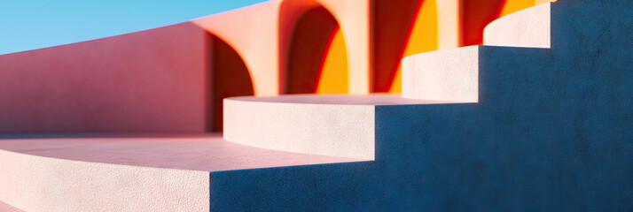 Poster - Pink and Teal Architectural Platforms with Orange Recesses