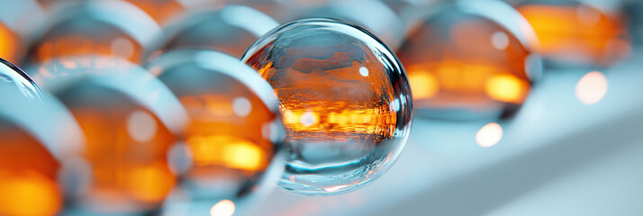 Poster - arrangement of translucent spheres with orange reflection