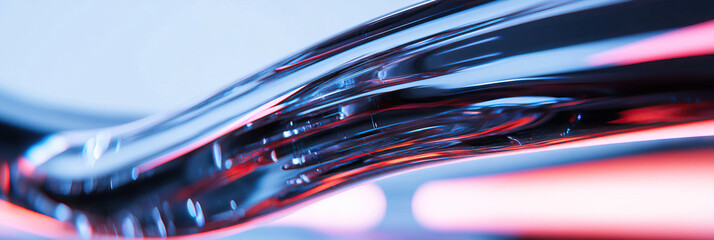 Poster - abstract image of a translucent curved object with internal striations and red and blue lighting