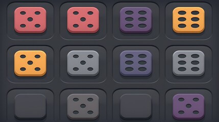 Aufkleber - Colorful stylized dice displaying pips arranged within dark square containers