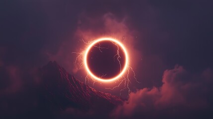 Poster - Dark, ominous celestial event over mountains