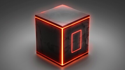 Poster - Illuminated square object with glowing lines and a recessed rectangular shape
