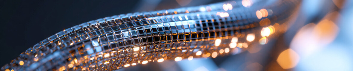 Poster - Curved Metallic Mesh with Warm-Toned Lighting