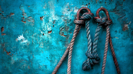Poster - Rope knots against a textured blue background