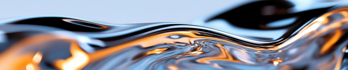 Poster - abstract image of flowing metallic liquid with blue and orange hues