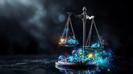 Poster - Justice and balance symbolism legal setting visual art dark atmosphere close-up conceptual representation