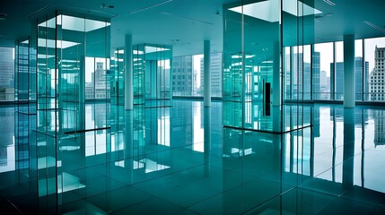 Poster - A modern interior showing a large room with reflections everywhere