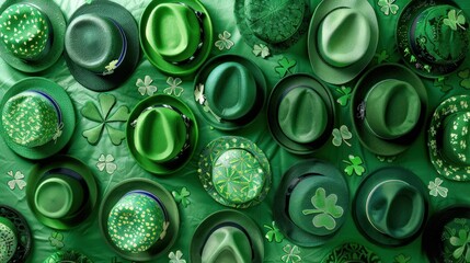 Poster - A collection of green St. Patrick's Day hats with shamrock patterns.