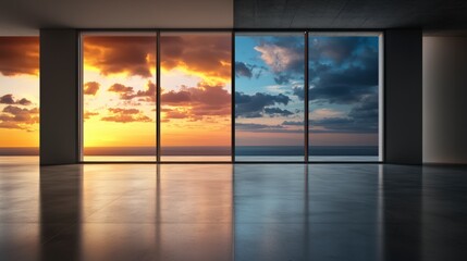 Aufkleber - Scenic sunset view modern living space visual design urban environment panoramic perspective tranquil atmosphere