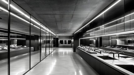Poster - Modern architectural design showcases a minimalist interior with sleek surfaces