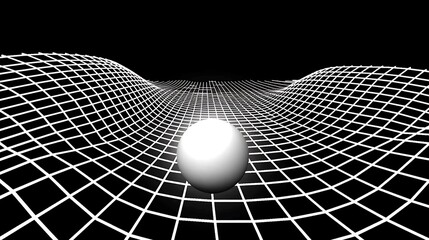 Leinwandbilder - A white sphere resting on a warped grid background visually depicting gravity