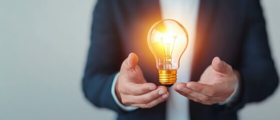 Poster - A person holding a glowing light bulb symbolizing ideas and innovation.