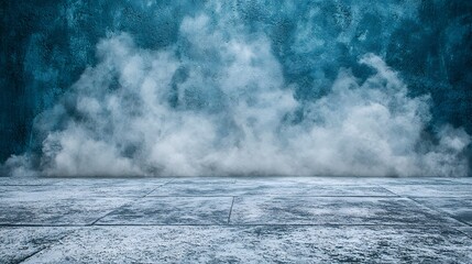 Poster - Concrete floor enveloped in thick smoke creating a mysterious and dramatic atmosphere ideal for visual storytelling