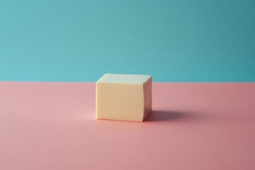 Fototapete - A single square block sitting on a pink and blue background
