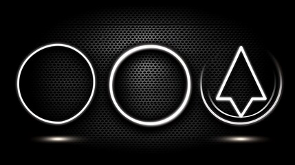 Aufkleber - Three neon glowing shapes on a textured black metal background