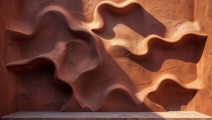 Poster - Contemporary clay art showcases intricate textures and organic shapes in a warm interior setting