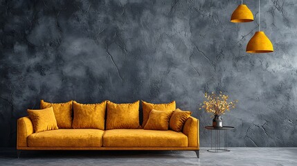 Poster - Contemporary couch complemented by a stylish lamp in a cozy living room setting with inviting decor