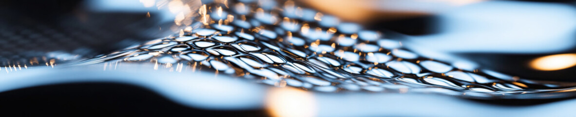 Poster - close-up photograph of textured metallic surface with light reflections