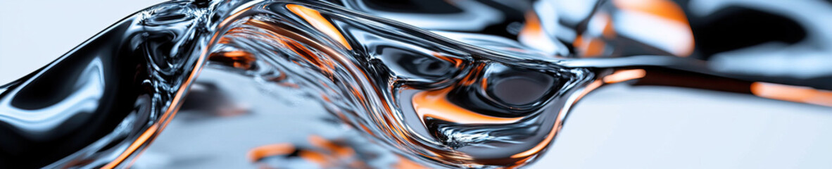 Poster - Abstract Image of Flowing Metallic Liquid with Orange Accents