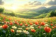 © Eliza - wiosna, łąka, zielona trawa, kwiaty polne, stokrotki, tulipany, maki, natura, przyroda, promienie słońca, sielanka, spokój, harmonia, wolność, świeże powietrze, błękitne niebo, przestrzeń, wiejski kra