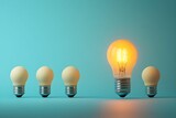 minimalizm, żarówka, świecąca żarówka, zgaszone żarówki, tło niebieskie, koncepcja kreatywności, innowacje, kreatywne myślenie, pomysł, inspiracja, symbol sukcesu, inteligencja, światło, nowoczesny de