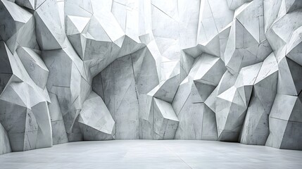 Poster - Unique room featuring wall decor with striking white and gray shapes displaying earthquake-resistant architectural design