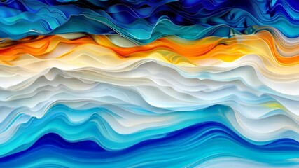 Poster - Vibrant, flowing colors create a mesmerizing representation of water, blending shades of blue, orange, and white for a stunning effect