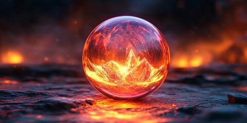 Wall Mural - fiery crystal sphere: a volcanic, surreal landscape