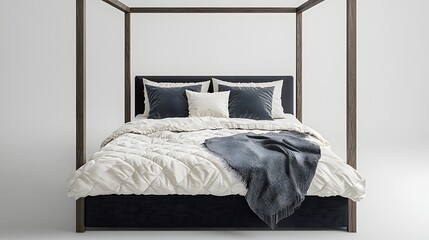 Poster - Cozy bed dressed with soft blanket in a warm and inviting bedroom setting perfect for relaxation and rest