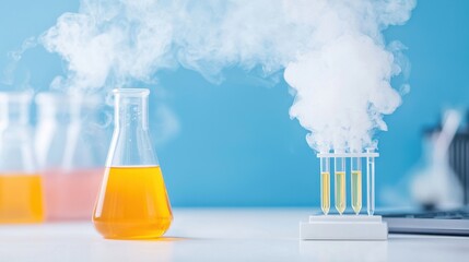 Poster - Colorful Laboratory Setup with Smoke and Vibrant Liquid Experiments