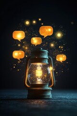 Poster - Speech bubbles forming a glowing web around a lantern, symbolizing intricate relationships