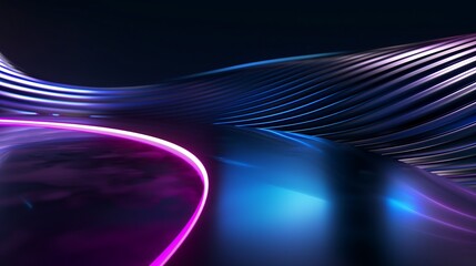 Poster - A dynamic abstract technology wallpaper featuring smooth, curved 3D lines in electric blue and magenta, holographic reflections creating a futuristic glow, a mesmerizing digital landscape