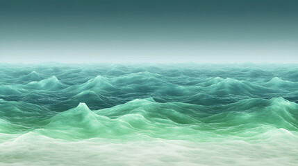 Poster - Abstract ocean waves in shades of green and blue, creating a serene landscape