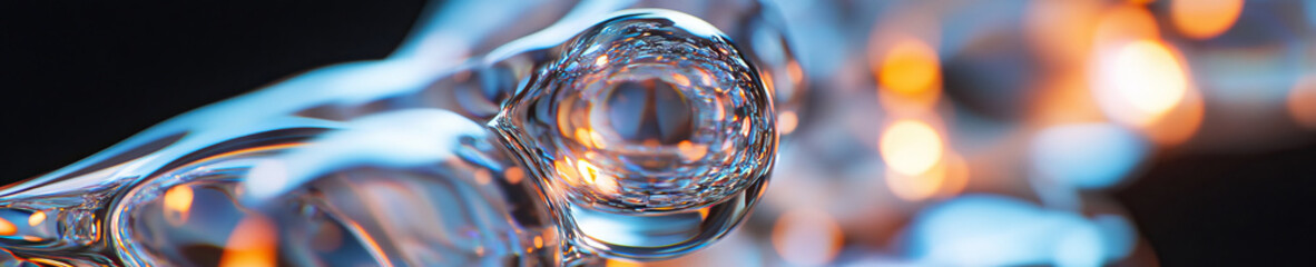 Poster - Translucent Glass Sculpture with Spherical Element and Bokeh Background