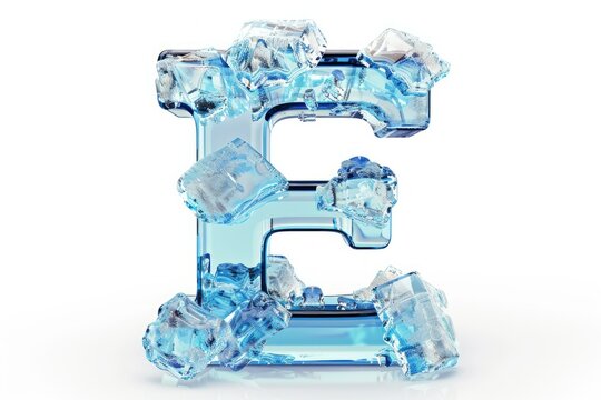 Letter E with Ice Elements Ice Made of Ice 3D Isolated on White Background