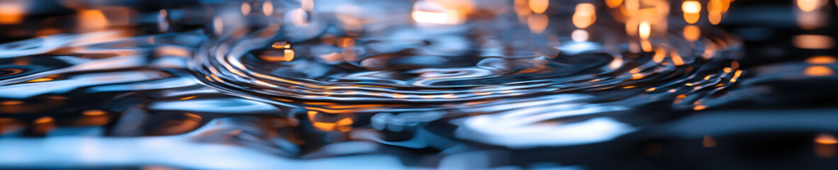 Poster - concentric ripples in dark liquid with orange light reflections