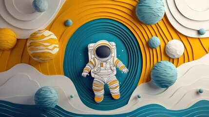 Aufkleber - Astronaut exploring colorful 3d space art digital illustration abstract environment creative perspective
