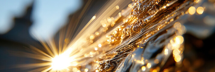 Poster - Golden Textured Surface with Lens Flare and Bokeh