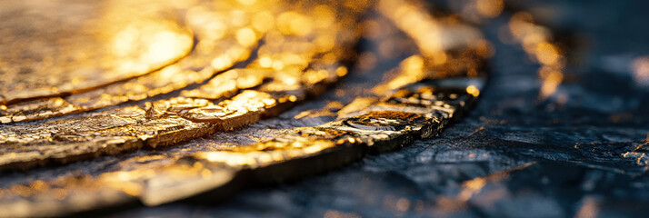 Poster - Close-up of Fractured Gold Material on Dark Surface