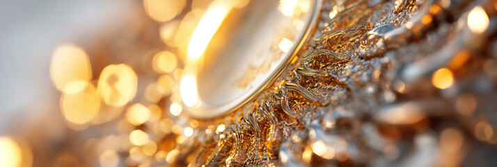 Poster - Close-up of Ornate Gold Circular Object with Background Lights
