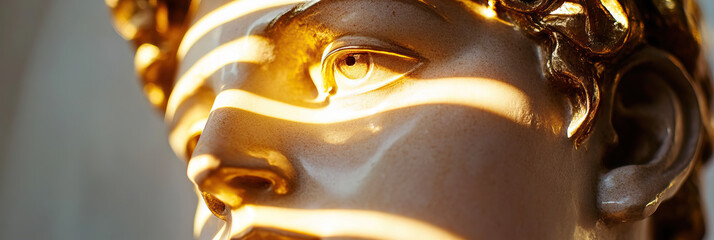 Poster - Close-up View of Classical Bust with Gilded Hair and Sunlight Highlights