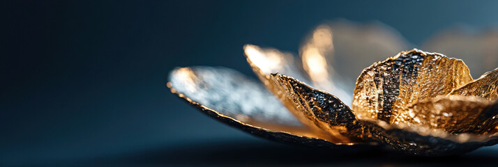 Poster - gold metallic flower-shaped object on dark blue background