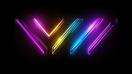 Poster - 3D futuristic neon arrows in vibrant colors, illuminating a dark space with a high-tech feel.