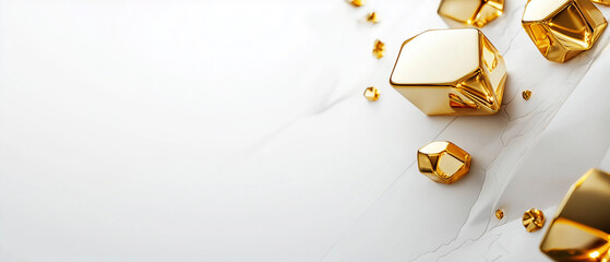Poster - Golden geometric shapes on white background create luxurious and minimalistic financial concept