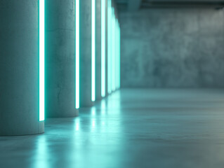 Aufkleber - row of illuminated columns with futuristic glow in minimalist concrete space