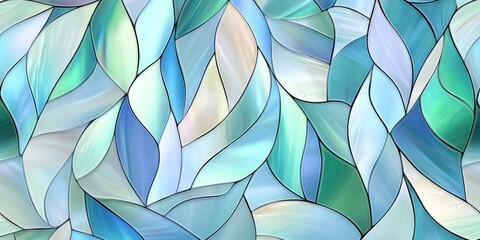 Poster - Stunning blue-green stained glass background showcasing intricate patterns and fluid design elements in a contemporary style