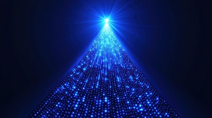 Wall Mural - abstract digital christmas tree with bright blue led pixel lights, radiating a modern festive feel.