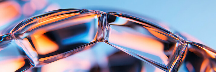 Poster - Close-up of Faceted Glass Object with Orange and Blue Lighting