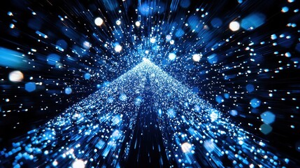 Wall Mural - abstract digital christmas tree with bright blue led pixel lights, radiating a modern festive feel.