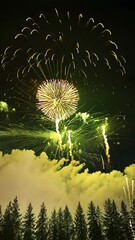 Aufkleber - Two fireworks are lit up in the sky. One is in the left side of the image and the other is in the right side